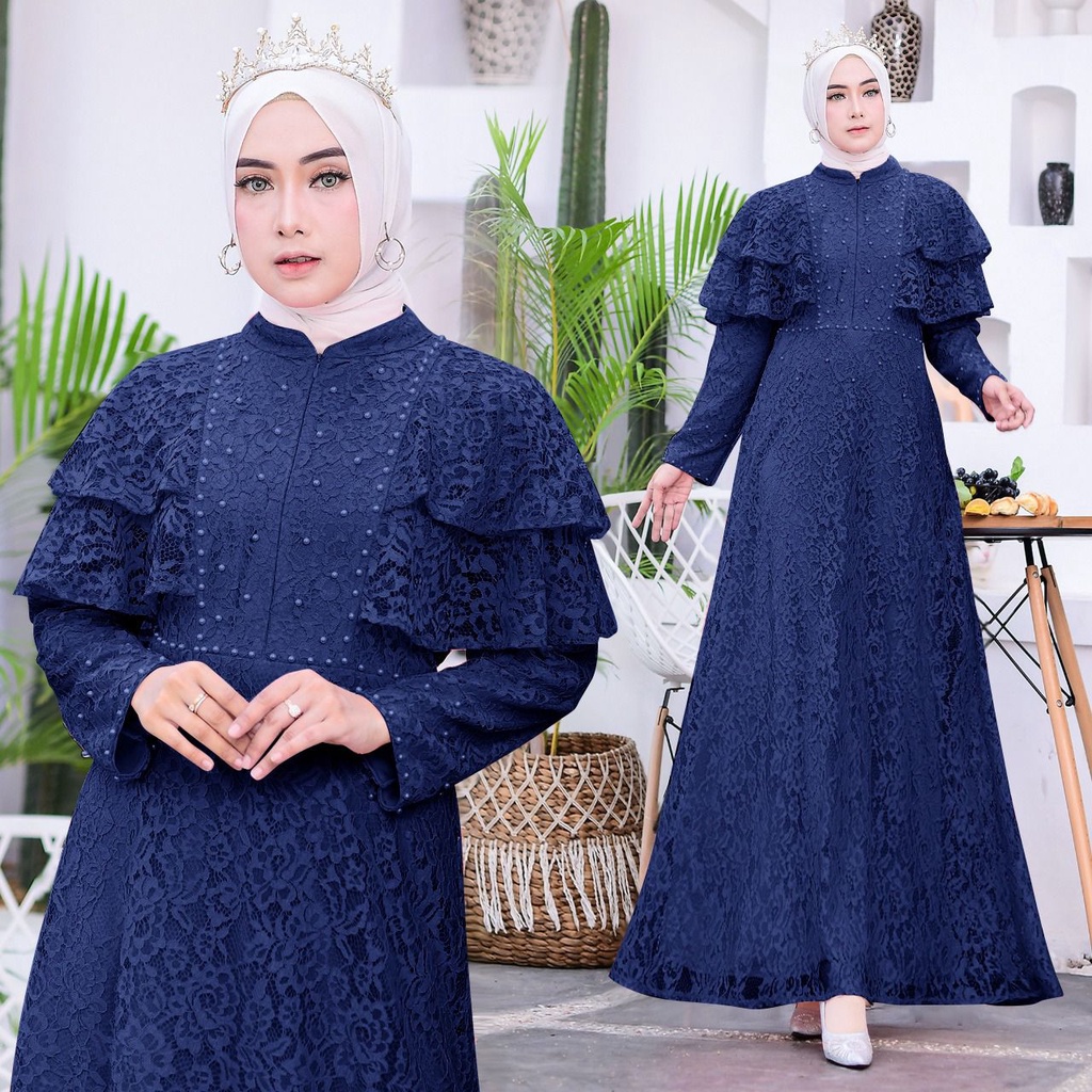 (New Product) Gamis Maxi Camila/Full Brukat Tulang/Busui Friendly Tangan Susun Dua Layer/Dress Kondangan Remaja dan Dewasa/Fashion Muslim Briesmaid