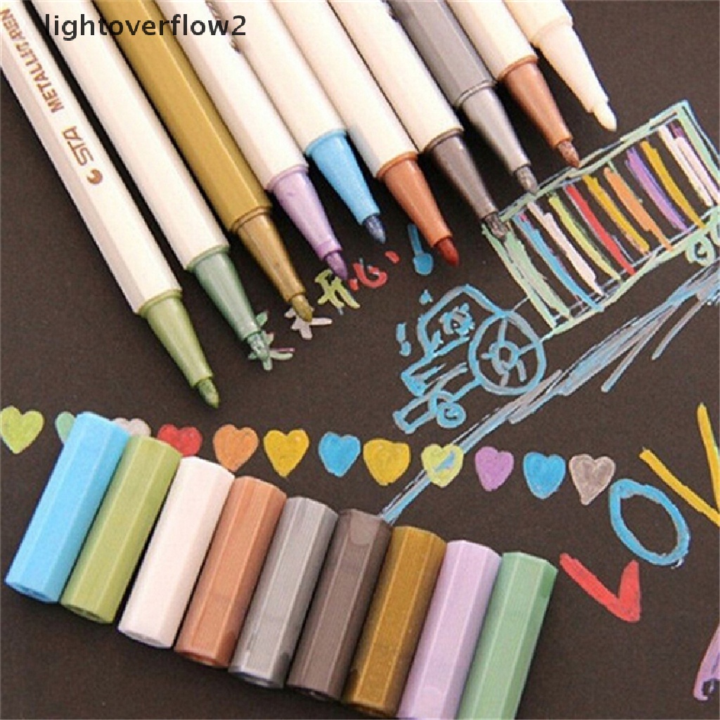 (lightoverflow2) 10pcs / Set Pensil Warna Metalik Anti Air Untuk Dekorasi Album DIY