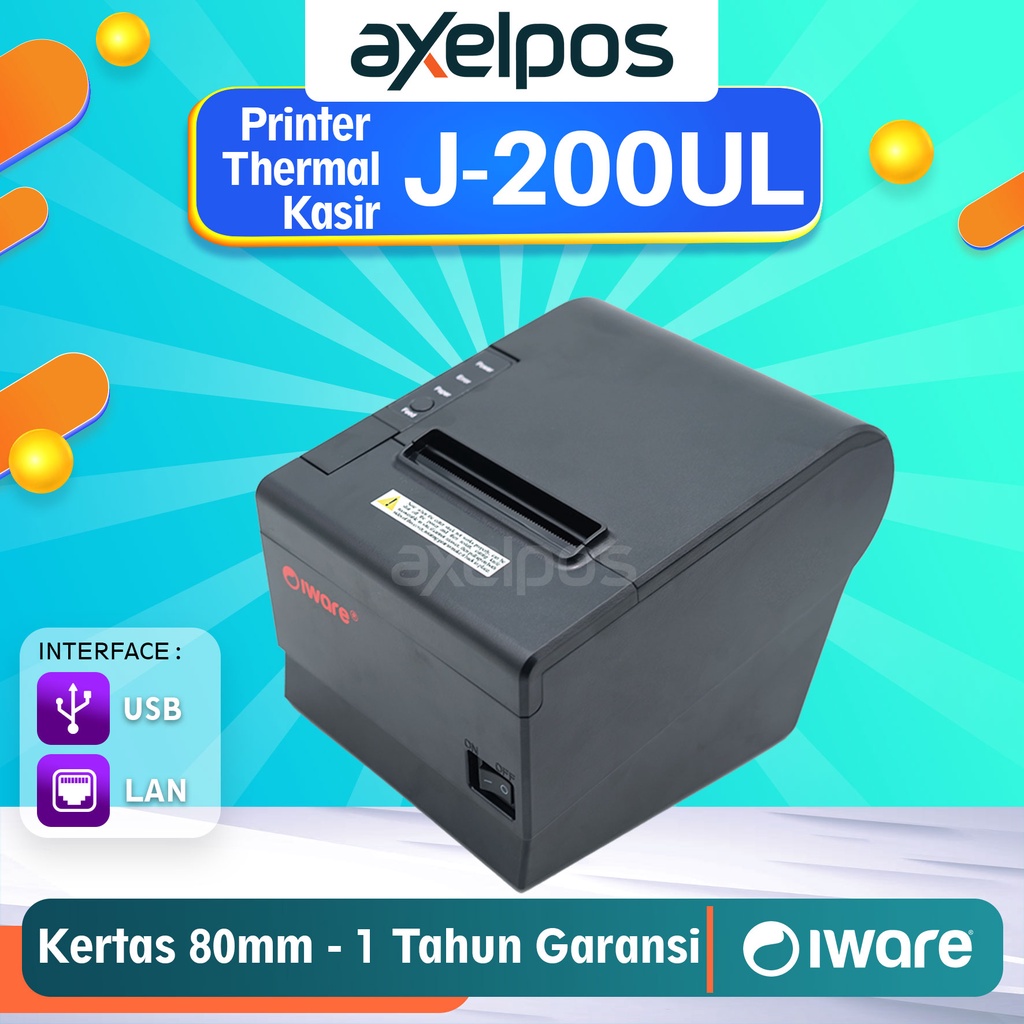 Printer Thermal Kasir 80mm Usb Bluetooth Lan Auto Cutter Iware J200