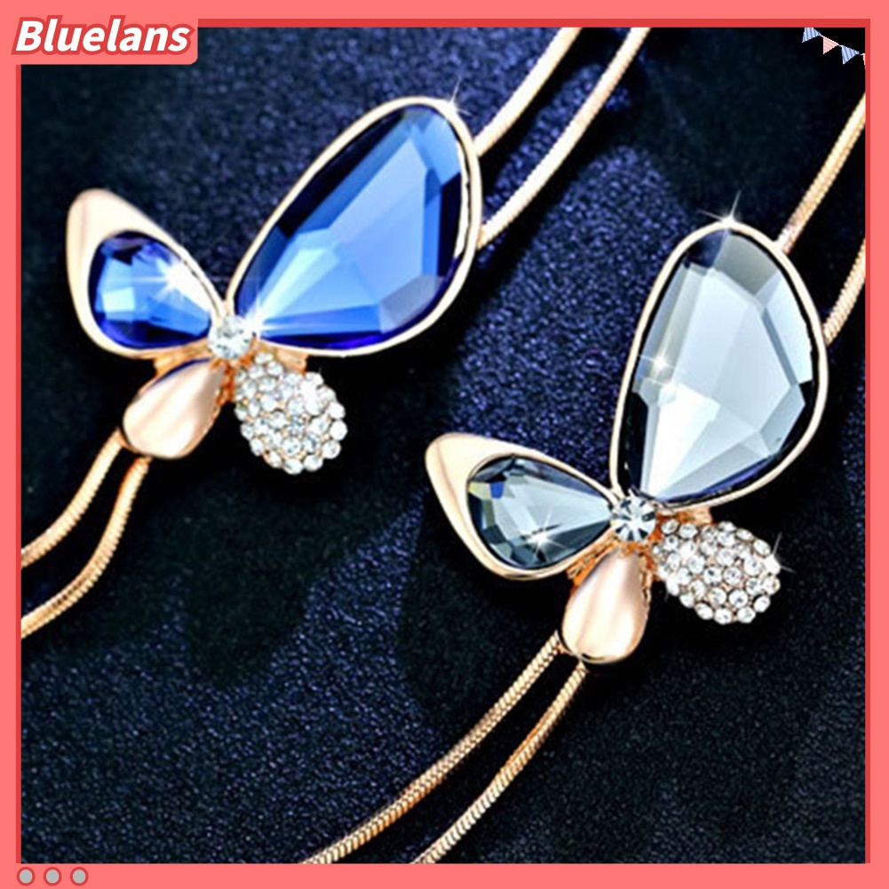 Kalung Rantai Dengan Liontin Kupu-Kupu Aksen Berlian Imitasi Untuk Wanita