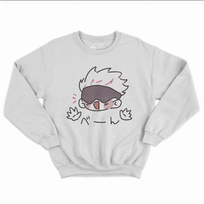 Crewneck Gojo Face Chibi White Anime Manga Jujutsu Kaisen Premium Unisex Gojo Satoru