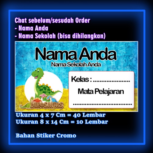 

Stiker Label Buku Dino Dinosaurus Karakter Lucu Custom Lebel Nama cromo murah 20 Varian berbeda Sticker Pelajaran Mapel buku anak sekolah Vol 8