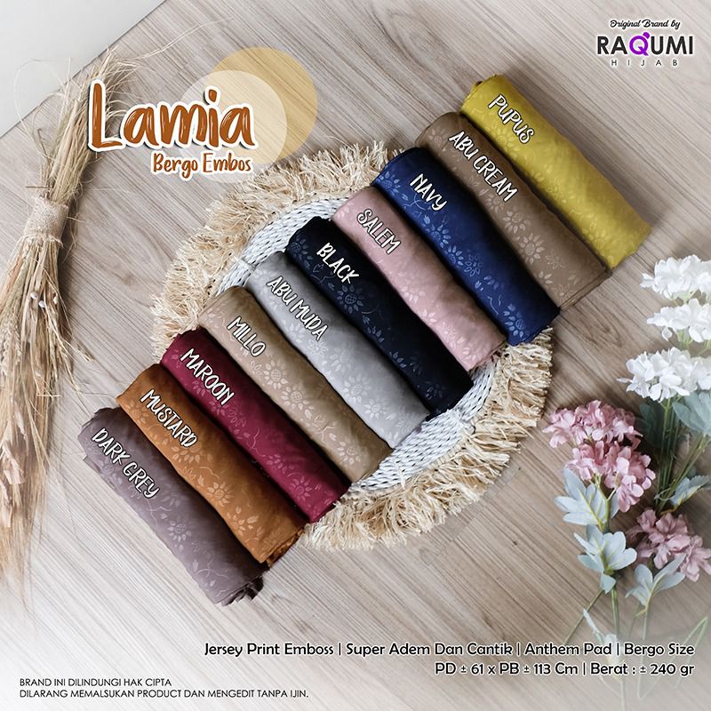 LAMIA BERGO EMBOS RAQUMI ORIGINAL | NEW RAQUMI HIJAB | JILBAB JERSEY EMBOS