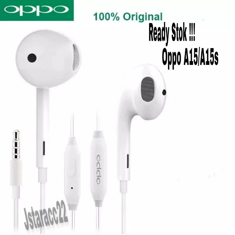 HEADSET EARPHONE ORIGINAL100% OPPO A15/A15S PURE BASS JACK 3.5MM WITH MIC HANDSFREE ORI