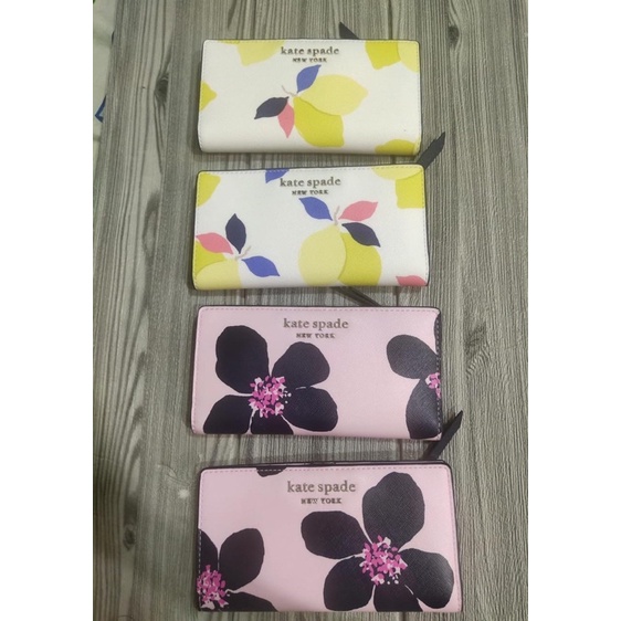 dompet Kate Spade Large Slim Bifold Cameron Lemon Gran floral pink white multi
