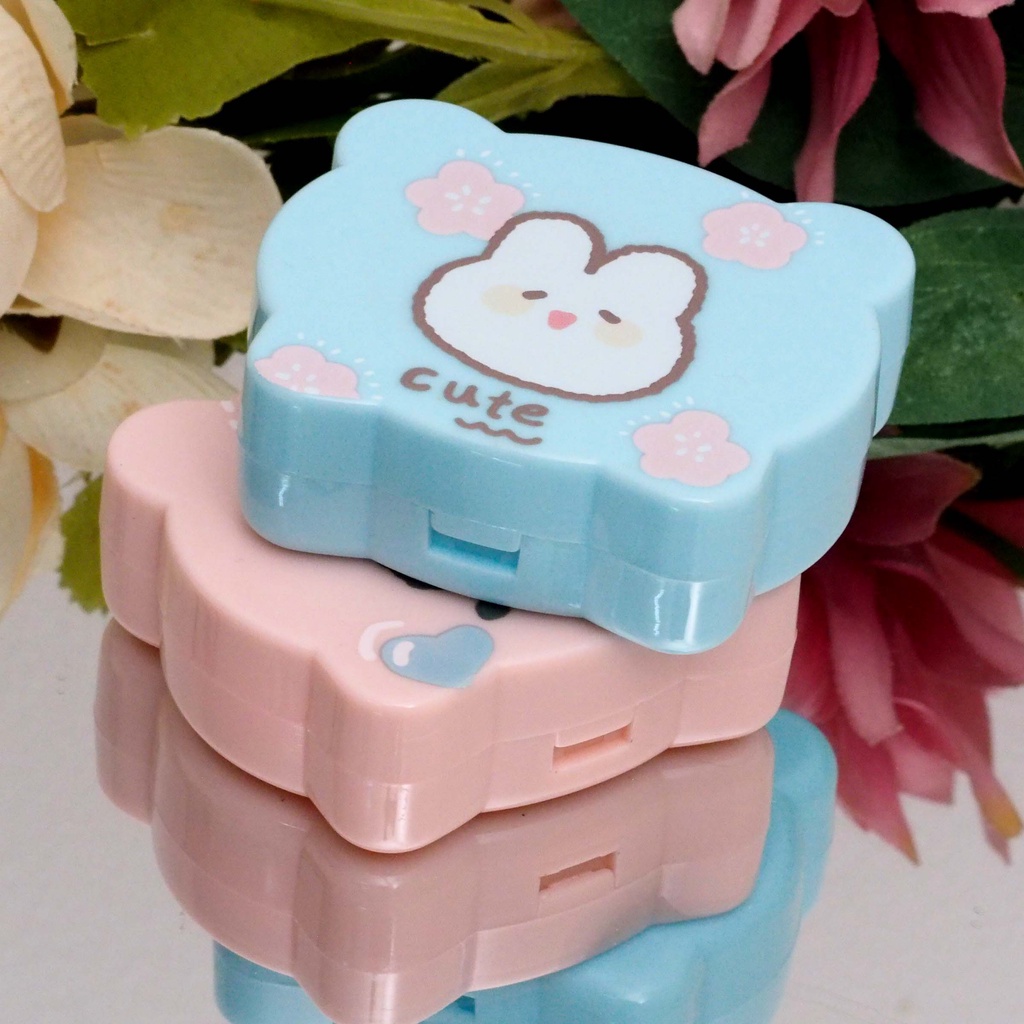 Tempat Softlens Kepala Bear Karakter Lucu Ada Cermin Soflens Case Travel