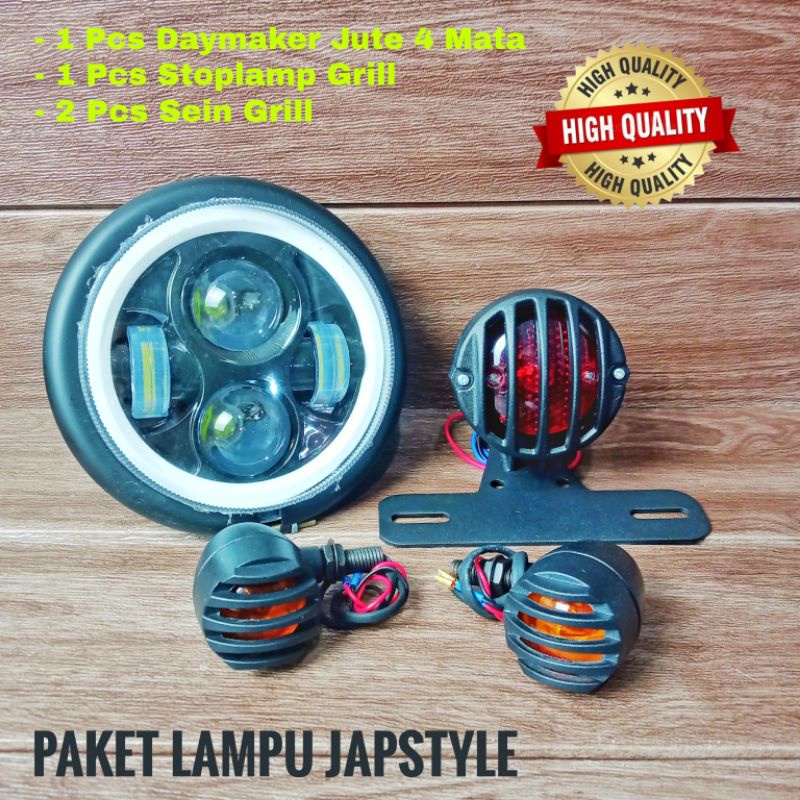 Paket Lampu Led Motor Daymaker Set Sein Grill Stopan Tralis Japstyle Custom GL Tiger Scorpio Thunder