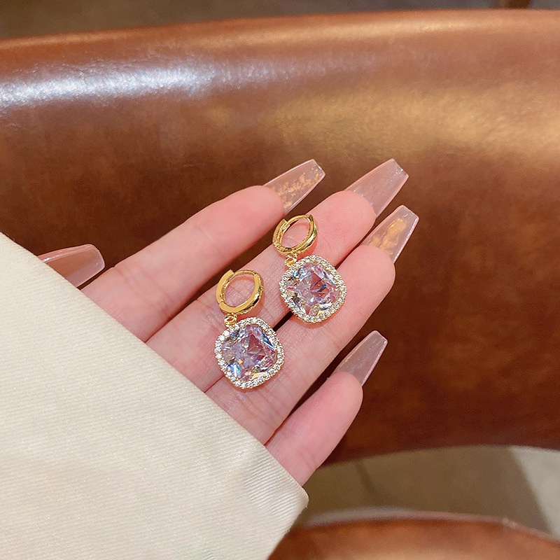 Anting Tusuk Sterling silver 925 Desain Geometri Hias Zircon Mewah High Quality Untuk Wanita