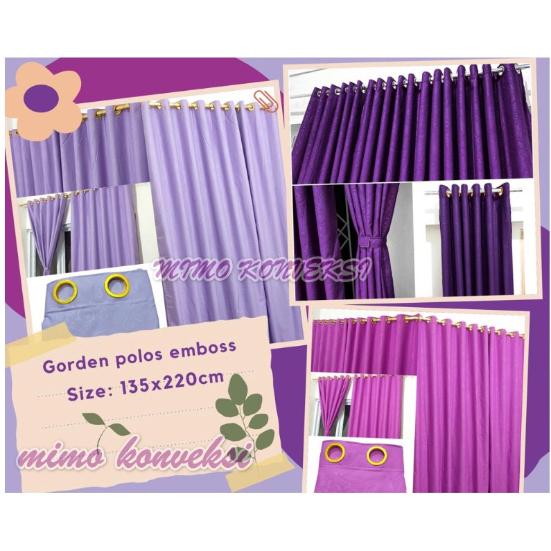 TIRAI PINTU DAN GORDEN JENDELA POLOS EMBOS LILLAC SMOKERING 12 LUBANG KORDEN WARNA UNGU LAVENDER
