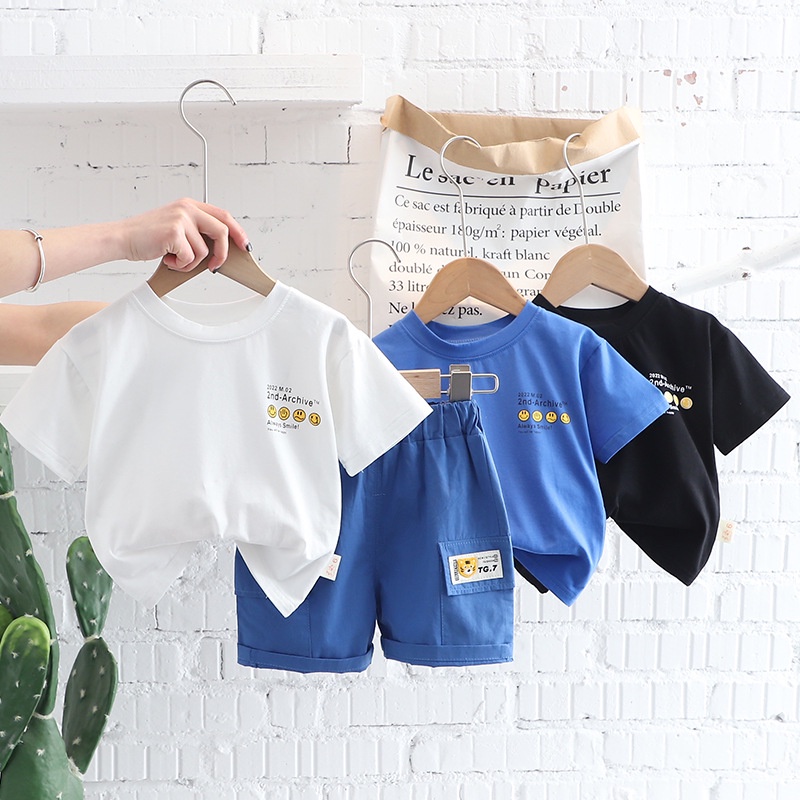 Baju Setelan Anak Cowok TIAMO Baju Set 2in1 Kaos Katun dan Celana Jeans Pendek 1 - 5 tahun Korean Style Import