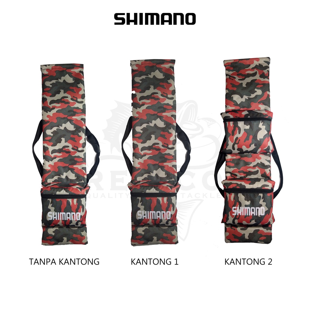 Tas Pancing Shimano Ransel Tegek Serut Loreng Ukuran 75cm-Loreng Merah