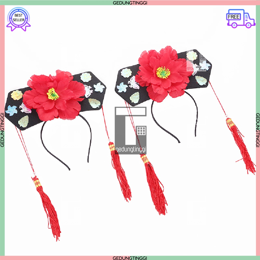 Bando Bandana Headband Cheongsam Congsam Kain Putri Huan Zhu Huanzhu Huanzu Pita Aksesoris Asesoris Fashion Rambut Model Imlek Cny Sincia Tahun Baru Cina China Korea Jepang Shio Kelinci 2023 Ukuran Size Anak Dewasa Bolak Balik 2 Dua Sisi Murah Kecil Besar