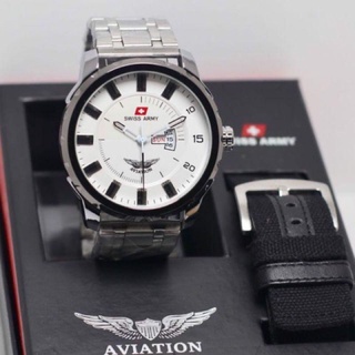 (BISA COD) JAM TANGAN COWOK SWISS SA AVIATION RANTAI TANGGAL HARI AKTIF FREE TALI || DIAMETER 5 CM |