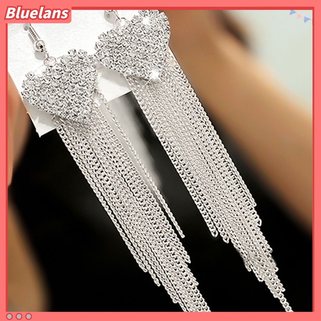 Anting Kait Gantung Panjang Bentuk Hati Hias Berlian Imitasi Untuk Wanita