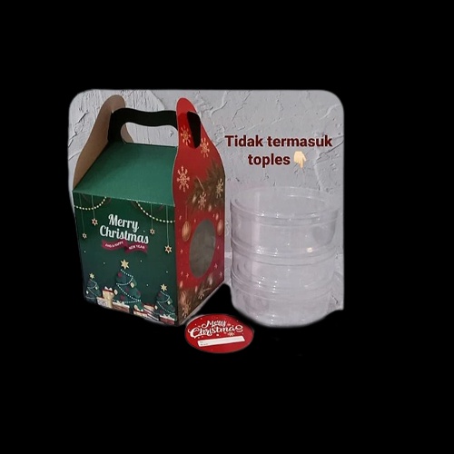 

5 Pcs Kardus Natal Muat 3 Toples Kuker 250 Gr Box Tenteng Motif Christmas Merah Hijau Packaging Kotak Hampers