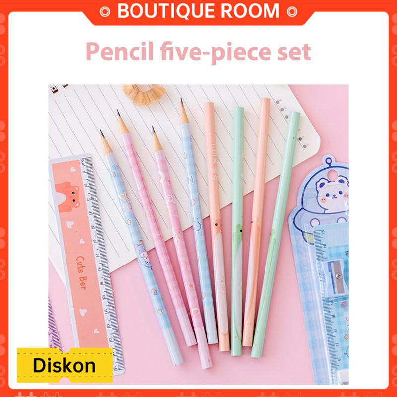 

Ready✨1 Juni Hadiah Liburan Set Alat Tulis Kartun Siswa Lima potong Rautan Penghapus PensilBER