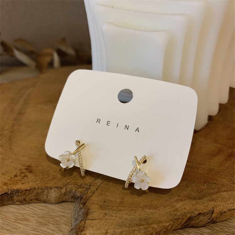 Flash diamond X letter flower earrings Aksesoris Telinga Korea Wanita