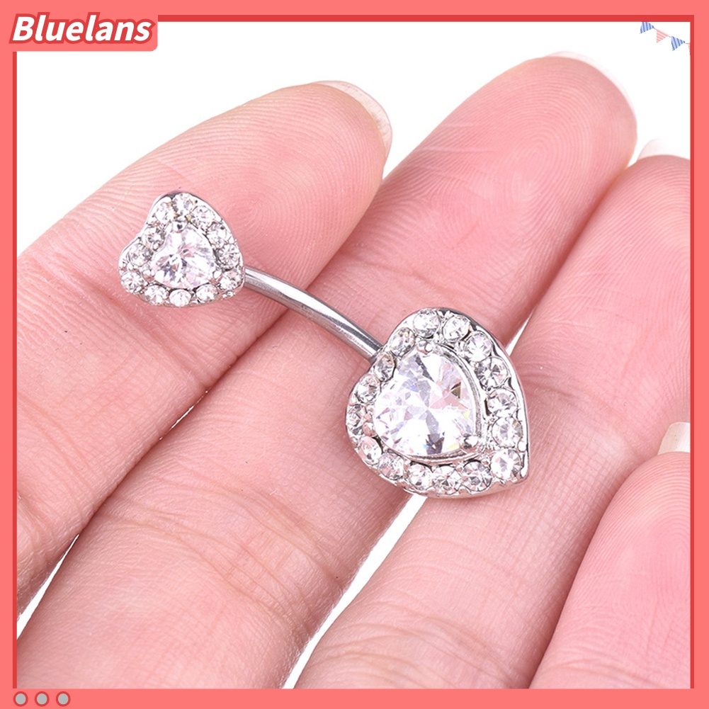 Cincin Tindik Pusar Bentuk Hati Aksen Berlian Imitasi Untuk Wanita