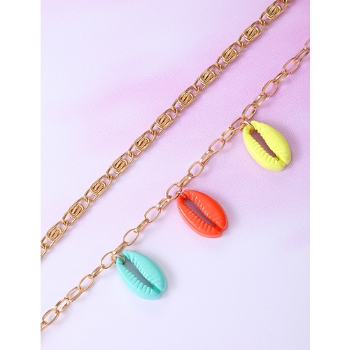 LRC Gelang Kaki Fashion Color Color Shell Chain 2-piece V35842