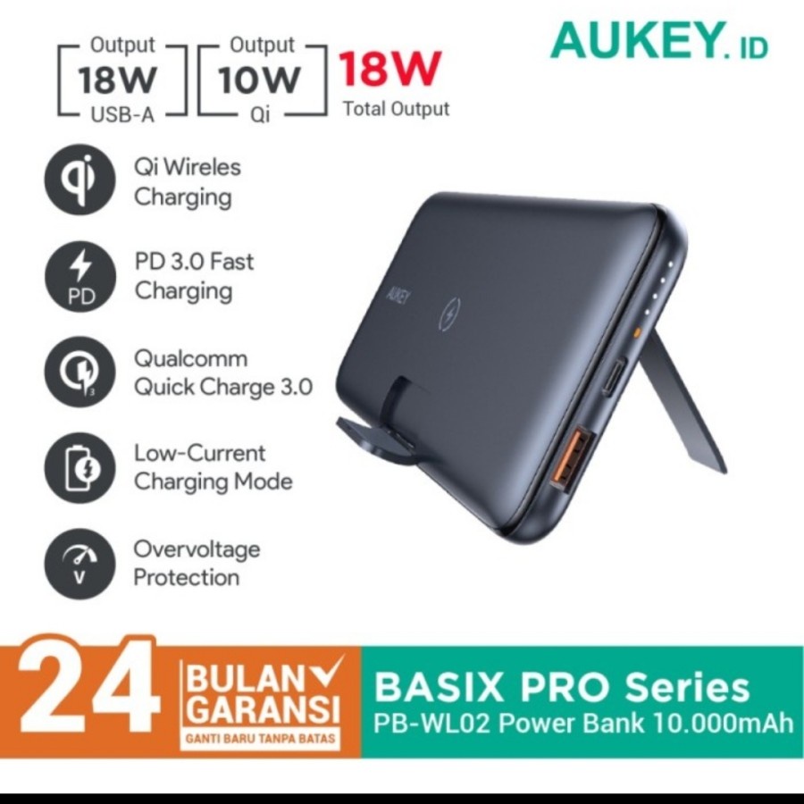 AUKEY Powerbank 10000 Mah Powerbank Wireless Charging with PD&QC NEW