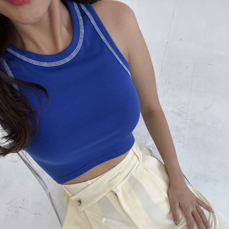 RUE TOP | Ribbed Knit Racer Oval Cut Tank Tanktop Summer Stretch Rib Top SOMA