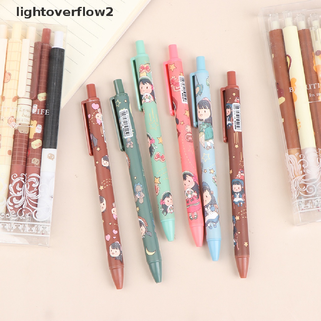 (lightoverflow2) 6pcs / Lot Pulpen Gel 0.5mm Tinta Hitam Motif Kartun Lucu