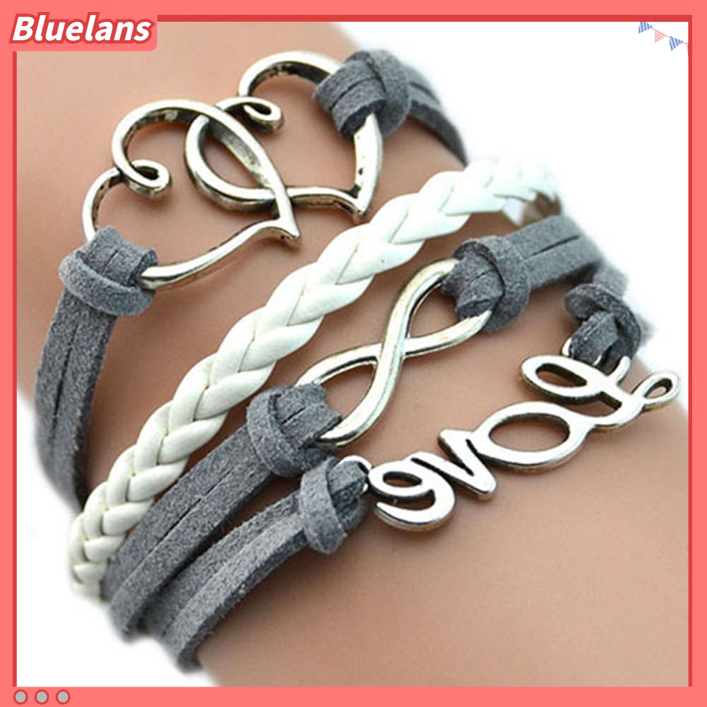 Gelang Multilayer Bentuk Hati Infinity Bahan Kulit Imitasi Untuk Wanita