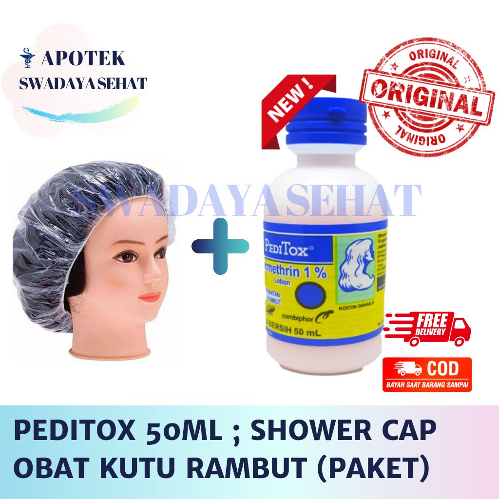 PEDITOX 50 ML Lotion PAKET Obat Pembasmi Kutu Rambut Ampuh Anak Dan Dewasa Sisir Shower Cap Penutup Rambut Efektif