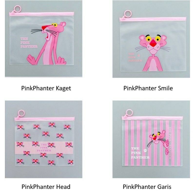 Pouch Kosmetik Transparan Motif Kaktus Tas Kosmetik Karakter Pink Panther ZipLock