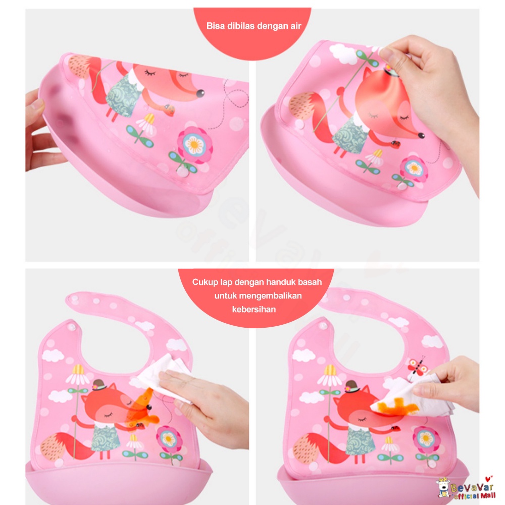 BEVAVAR Slaber Slabber Makan Bayi Silikon Celemek Makan Bayi Waterproof