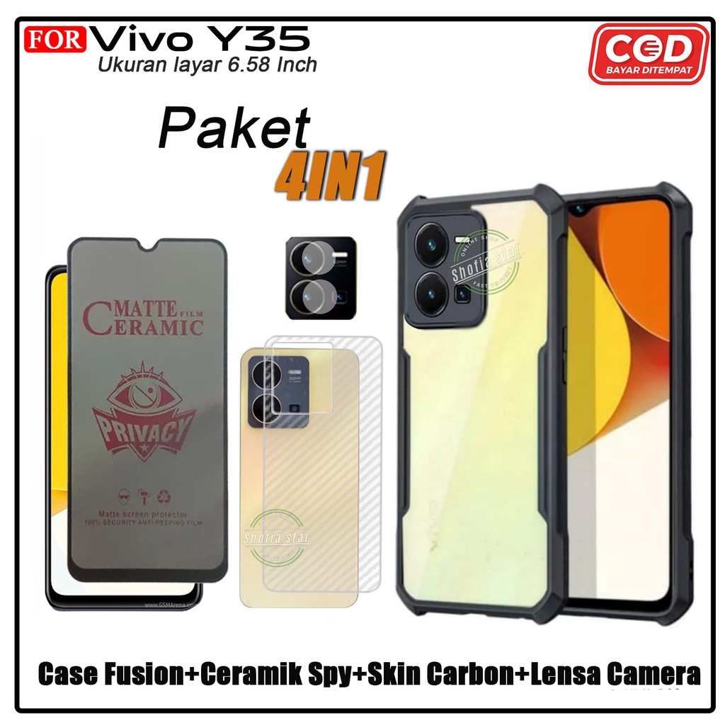 PAKET 4IN1 Case Vivo Y35 Y36 V27e Iqoo z7 5G T1 5G T1 Pro 5G Y75 5G Softcase Fusion Shockproof Premium Protect Camera