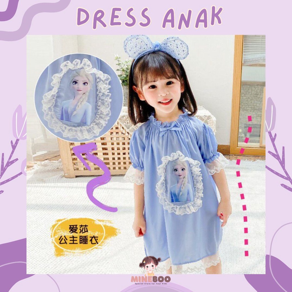 mineboo BLUE ICE EBV Baju Anak Perempuan Dress Setelan Renda Import Berkualitas