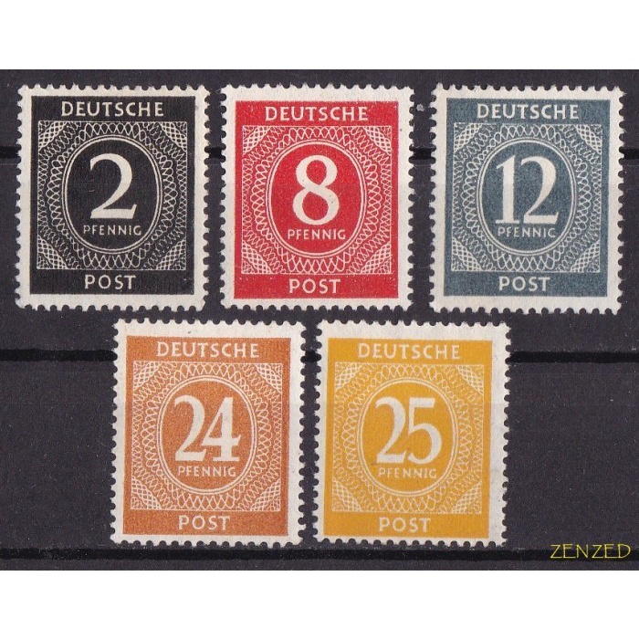 

0669 Perangko Germany Allied Occupation Value Stamps 5v Unused