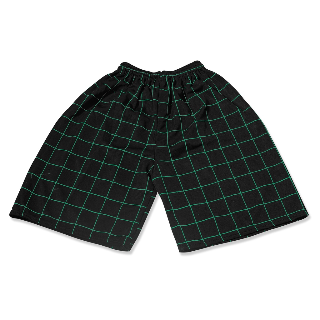 (1kg= 8pcs) Celana pendek olahraga/celana kolor/celana pendek pria/celana futsal/celana volly-TARTAN GARIS HIJAU
