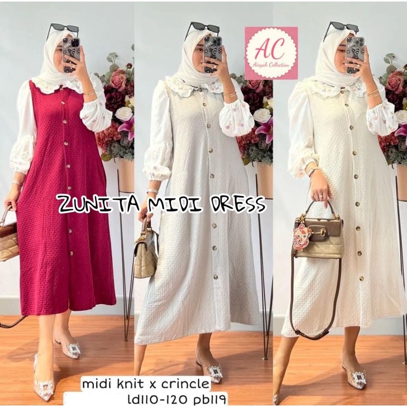 ZUNITA MIDI DRESS BAHAN KNIT IMPORT LD 110 PJ 119 / MIDI KNIT MIX CRINCLE IMPORT KODE 7911 BETTINA Y