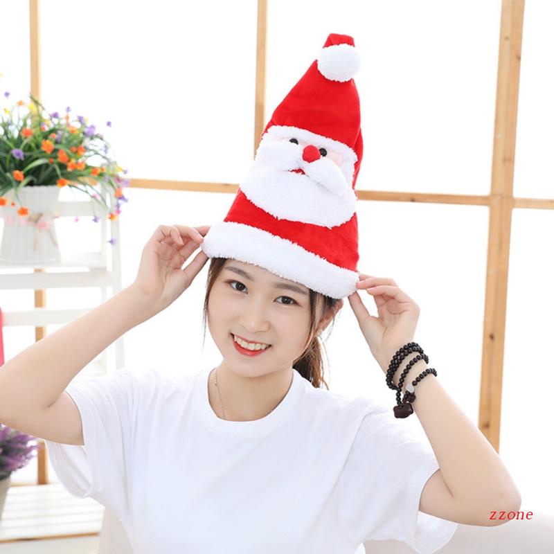 Topi Santa Elektrik Bahan Plush Dengan Lampu LED Untuk Dekorasi Natal