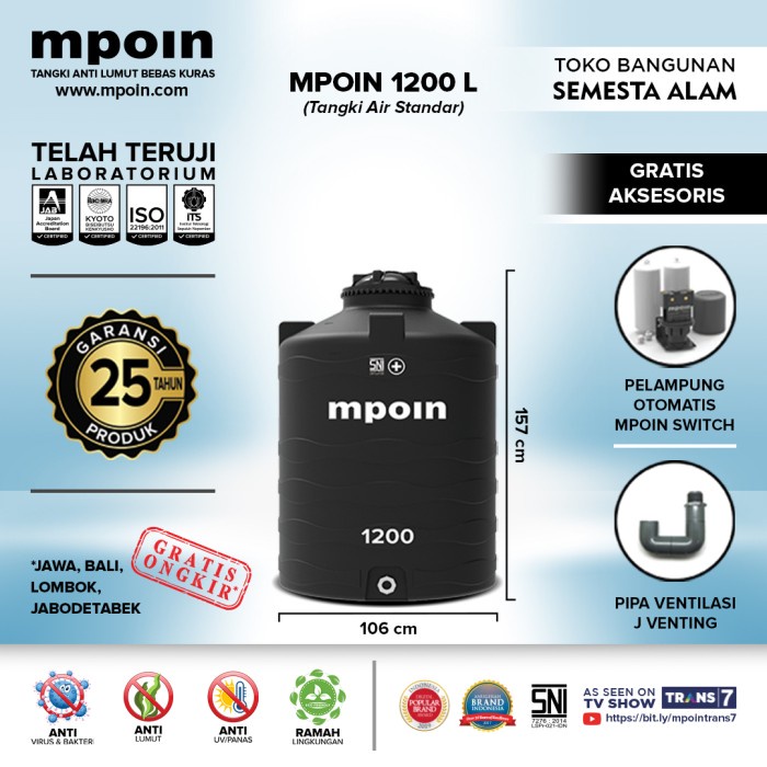 Toren Air Toren/Tandon/Tangki Air Mpoin Plus 1200 Liter Wave Series
