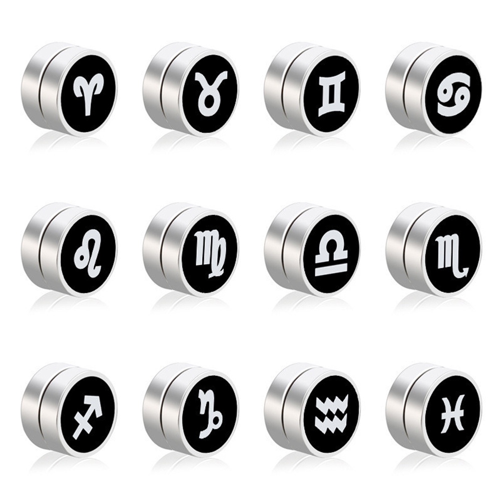 Anting Stud Magnet 12 Rasi Bintang Bahan Stainless Steel Gaya Korea Untuk Unisex