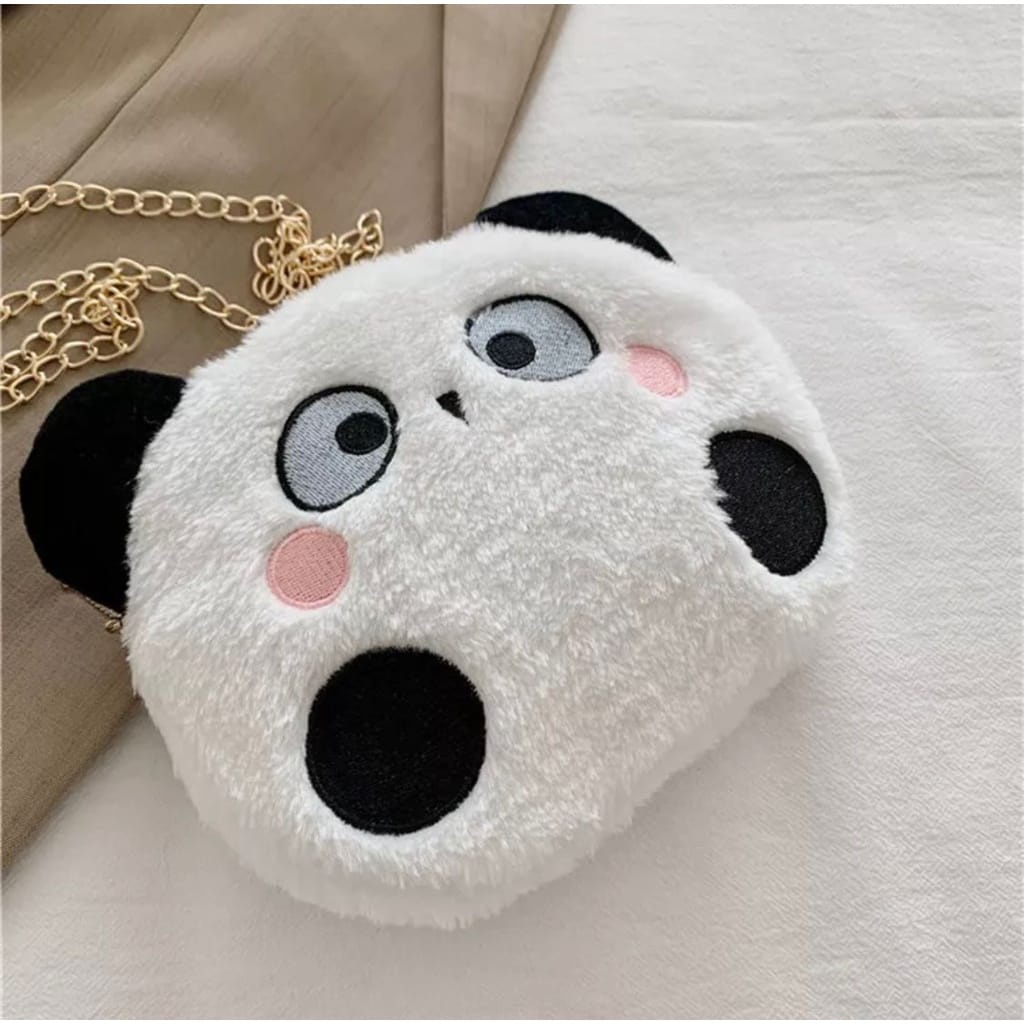 Tas Selempang Panda Bulu / Tas Boneka Panda Rante Terbaru Korean Style