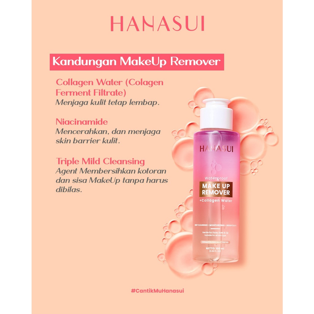 HANASUI Fix &amp; Glow Setting Spray 60ML | Collagen Micellar Cleansing Water 100ml | Waterproof Make Up Remover 100ml | | BPOM