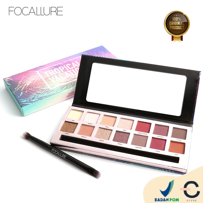 [ORI &amp; BPOM] FOCALLURE 14 Colors Eyeshadow Palette With Brush #Tropical Vacation Palet FA49