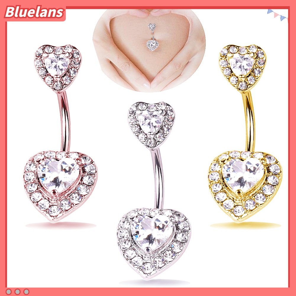 Cincin Tindik Pusar Bentuk Hati Aksen Berlian Imitasi Untuk Wanita