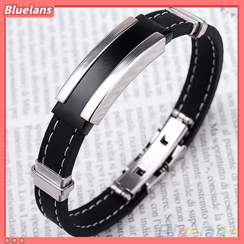 Bluelans Men Punk Watch Clasp Stylestainless Steel Rubber Bracelet Fashion Bangle