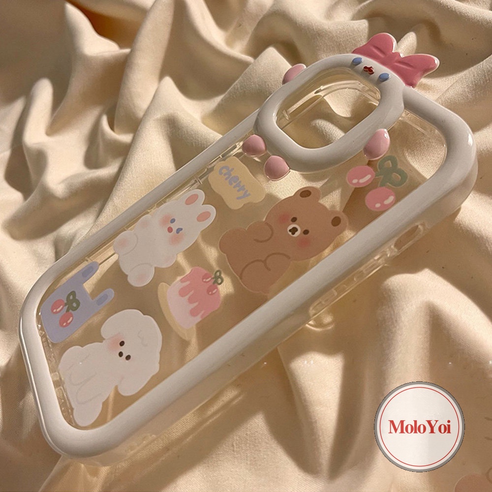 Soft Case Desain Kartun Cherry Bear Puppy 3D Untuk IPhone 11 12 13 14 Pro MAX 7 8 6 6S Plus 14 Plus XR X XS MAX SE 2020