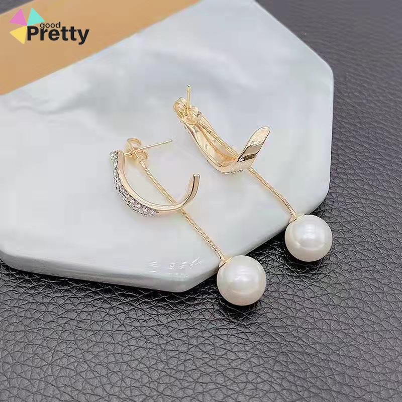 Elegan Berlian Mutiara Fashion Sederhana Temperamen Wanita Anting Rumbai Panjang - PD