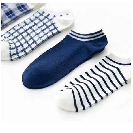 Kaos Kaki KS11 kaos kaki wanita motif kotak biru navy fashion korea