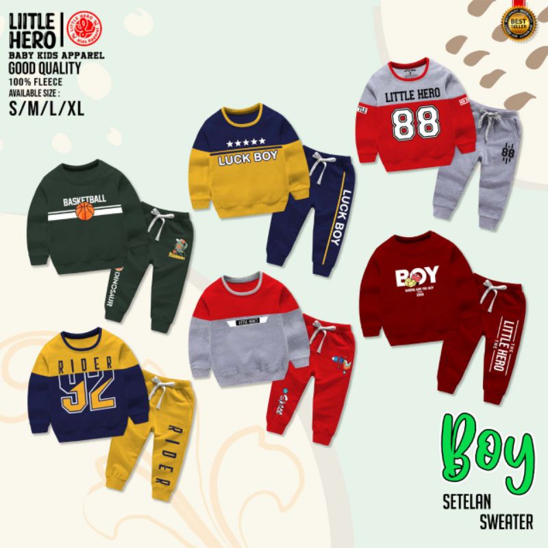 Set Setelan Sweater Anak Laki-laki Cowok Little Hero Usia 1-5