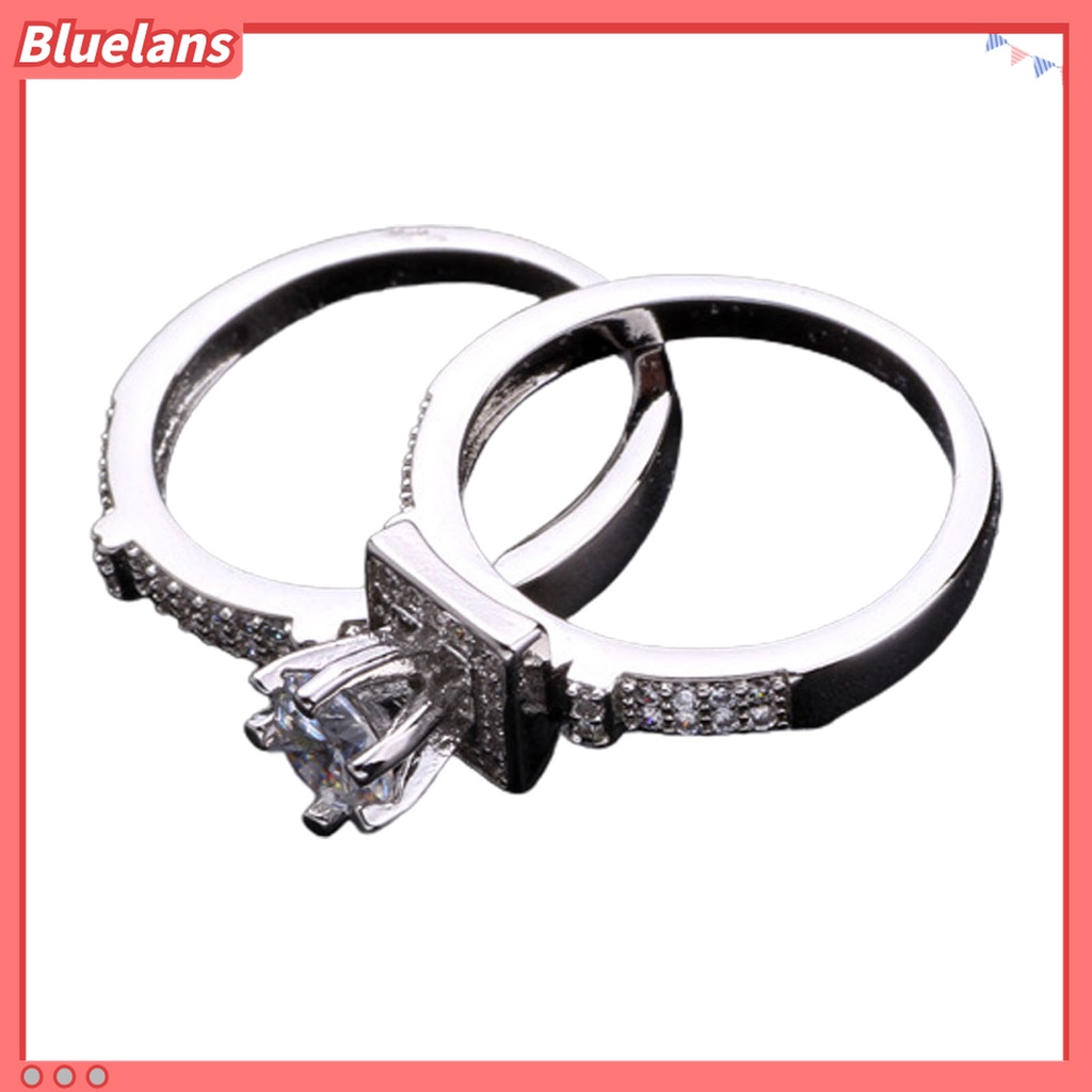 1 Pasang Cincin Berlian Imitasi Bentuk Geometris Untuk Pernikahan