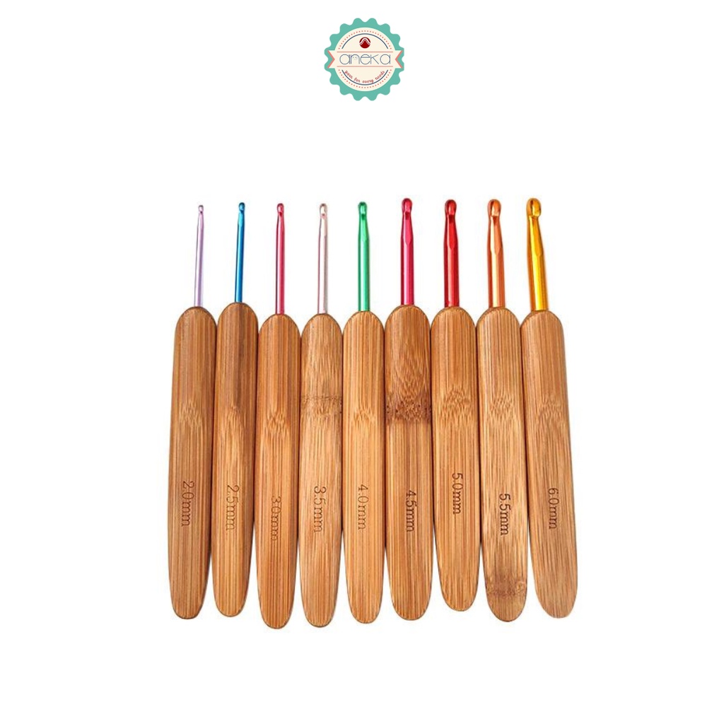 AnekaBenang - Hakpen Gagang Bambu Gold / Multicolor set