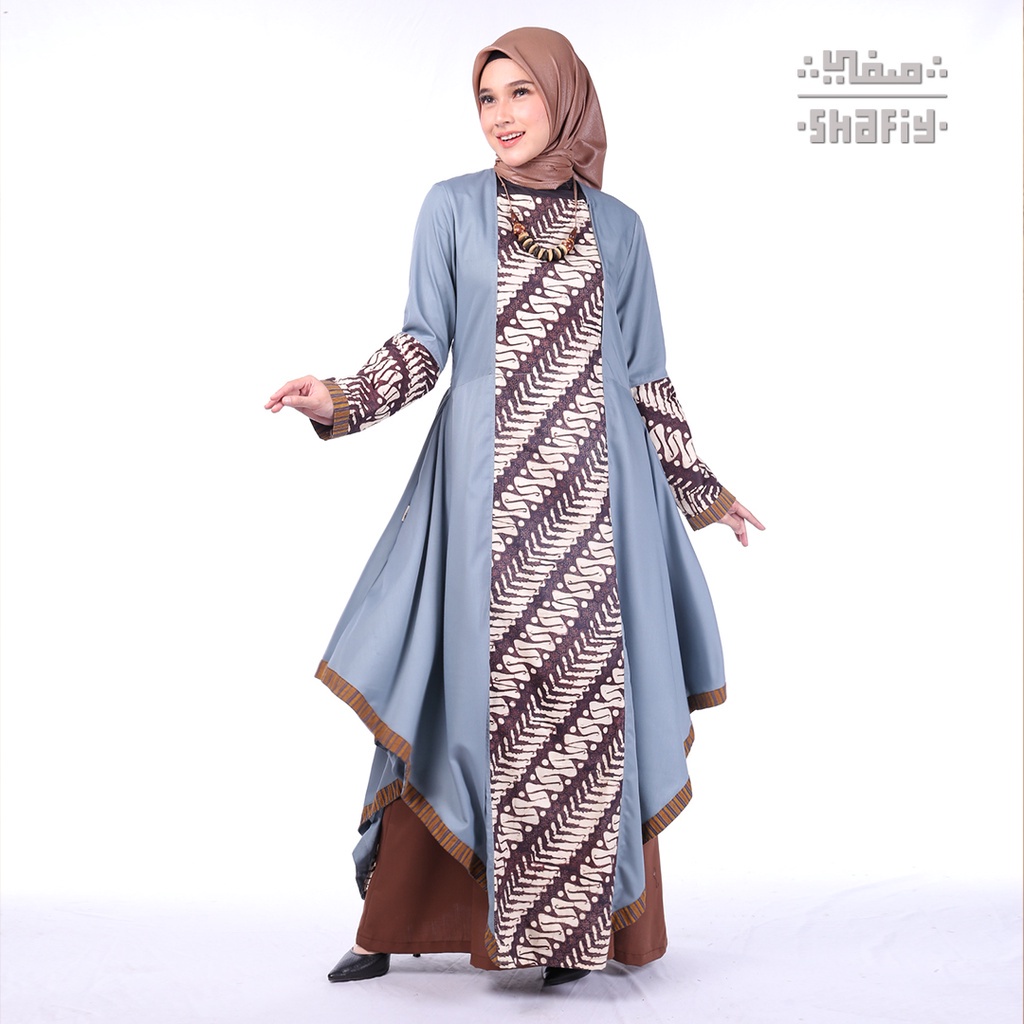 Moza Gamis Batik Shafiy Original Modern Etnik Jumbo Kombinasi Polos Tenun Busui Terbaru Dress Wanita Big Size Dewasa Kekinian Cantik Kondangan Fashion Muslim XL